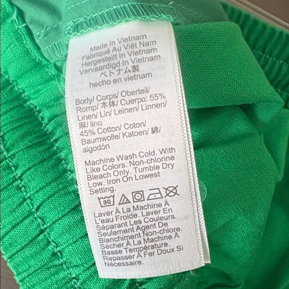 J.Crew Linen Cotton Blend Drawstring Pants Green Straight Leg Cuffed Hem Sz 10 - Picture 6 of 7